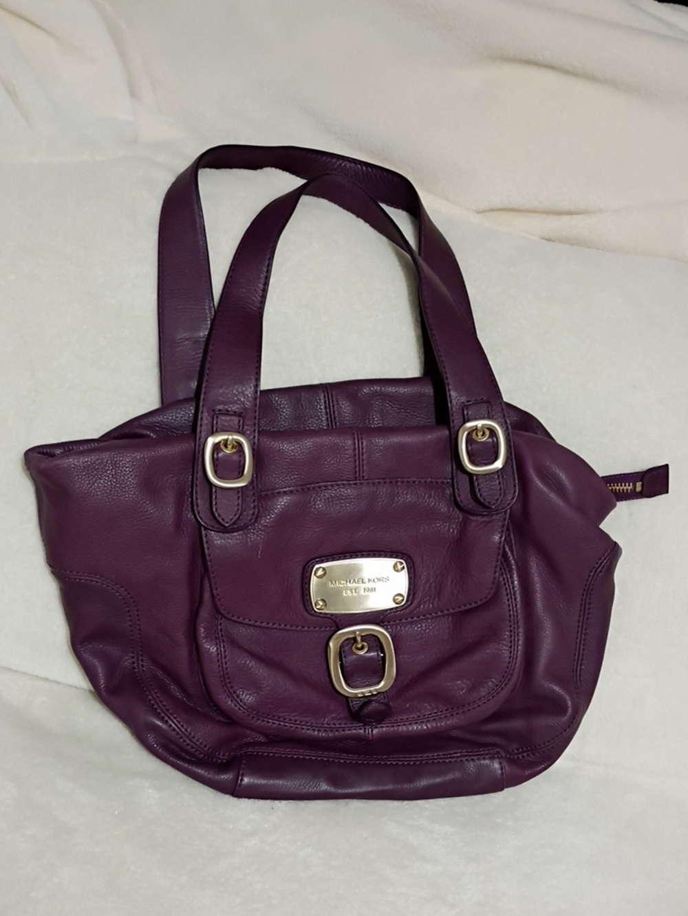 Michael Kors Plum Leather Shoulder Bag with Gold Hardware